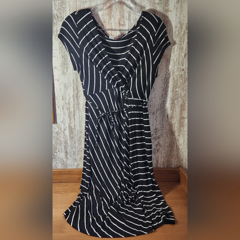 Motherhood Black and White Striped Maternity Dress